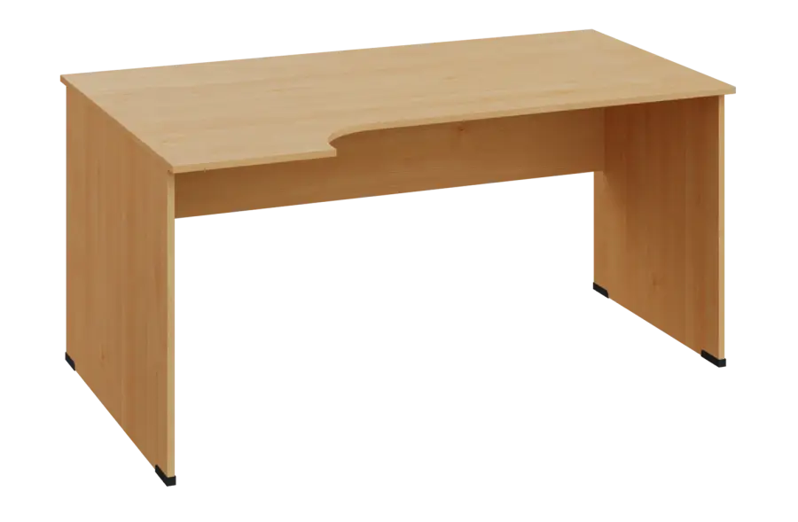 ERL 28 - 164 stůl kancelářský, rohový, levý, dřevěná podnož, deska 25 mm, široký 1600 mm, javor horský